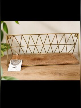 Namaste Handcrafted in India Gold Geometric Wall Shelf Wood & Metal 19”